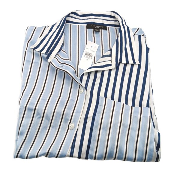 Ann Taylor Pajama Set Womens Medium Night Sky Stella Mixed Stripe Soft Satin New - Picture 2 of 6